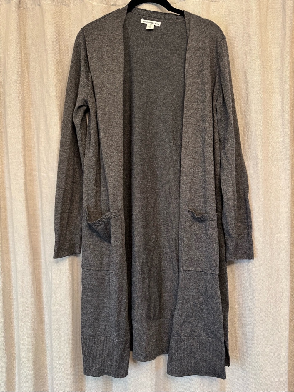 Amazon Essentials Charcoal Gray Long Knit Duster Cardigan Sweater Pockets M